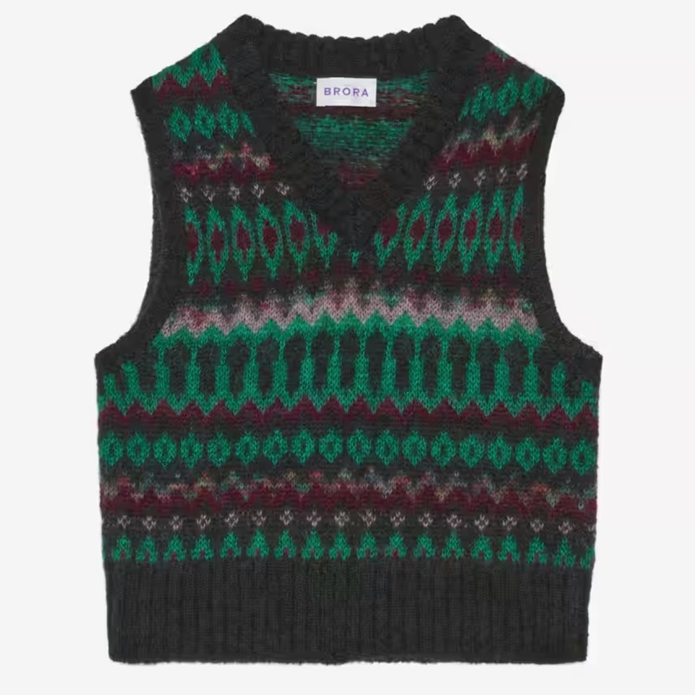 ISO (in search of) Brora Mohair Fair Isle Tank Sweater Vest Pine Green Geometric